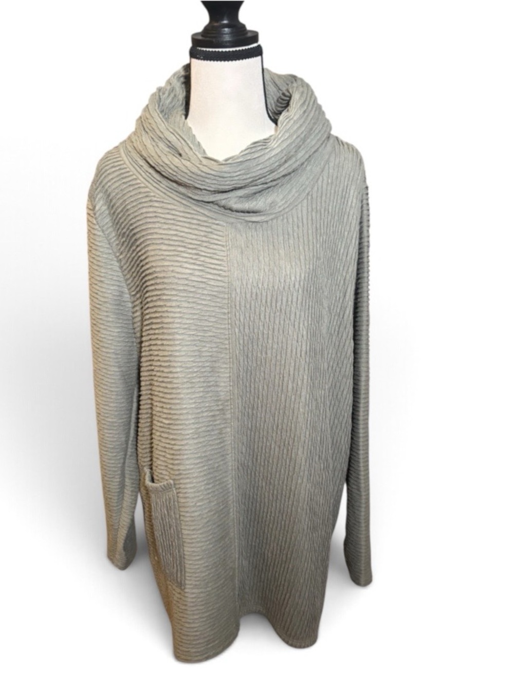 ONE WORLD Ribbed Cowl Neck Tunic - Sage Green